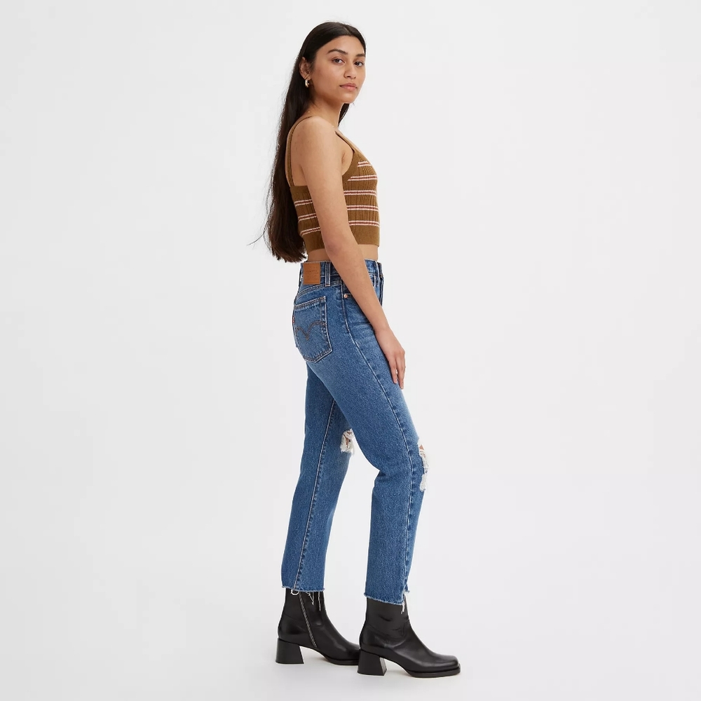 Levi's Wedgie Button Fly Denim Blue Jeans Distressed
